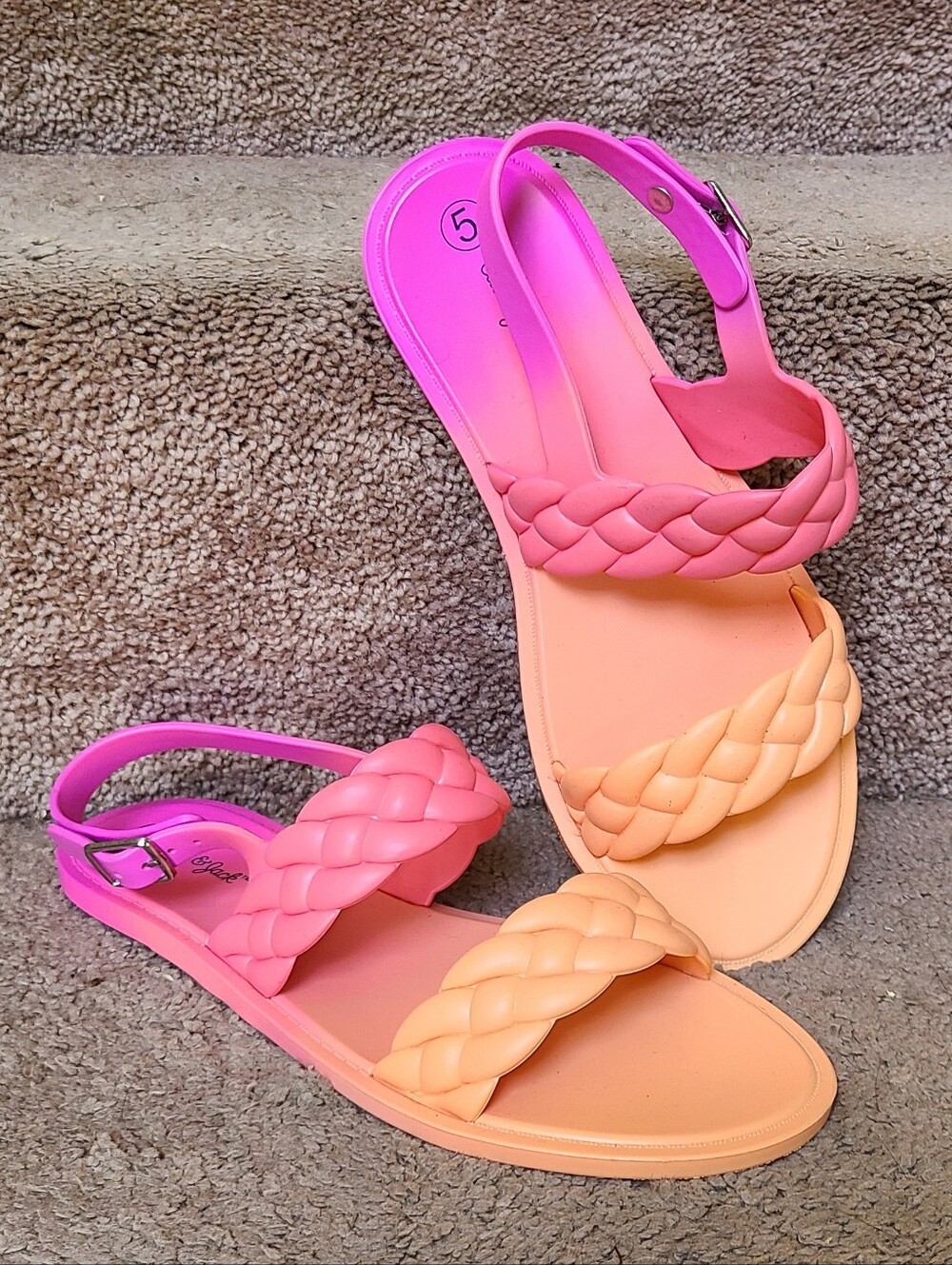 Cat & Jack Two-Tone Pink & Peach Braided Strap Sandals Sz 5